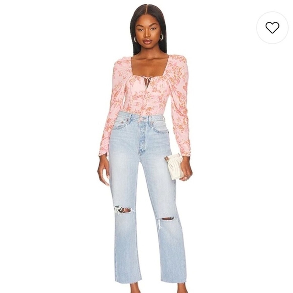 Free People - Hillary Floral Printed Pink Keyhole Neck Cropped Top Size Large